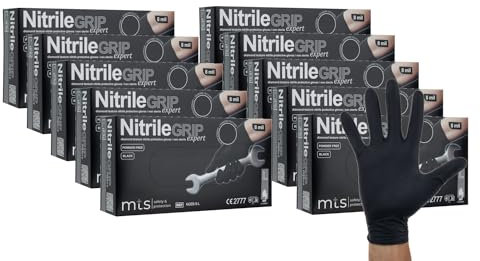 MTS Safety & Protection Einweghandschuhe XXL - 500 Stück/Box Nitrilhandschuhe Schwarz Handschuhe Nitril Diamantstruktur Grip - Einmalhandschuhe Puderfreie & Latexfreie Gummihandschuhe (XXL, 500 Stück)
