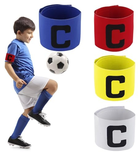 Yuechenggui Captains Armband Kids, Adjustable Multicoloured Captain Armband for Football, Elastic Sports Arm Bands for All Sports Events, Clubs, Teams, Pack of 4, for Kids
