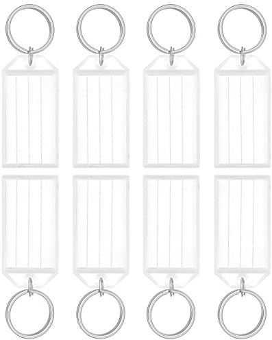 Uniclife 80 Piezas Etiquetas para Llaves 5 cm Llaveros de Plástico con Etiquetas de Papel en Blanco Cubiertas Transparentes y Anillas Divididas Identificador Llaves Resistentes, Blancos