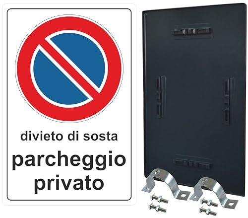 Pubblimania Verbot von Parkplätzen für Privatparkplätze Verkehrszeichen aus Metall mit Halterungen und Bolzen für die Montage an einem Pfosten 40 x 60 cm (Privatparkplatz)