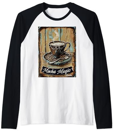 Tasse à café magique Moka rétro Barista Aquarelle Vintage Manche Raglan