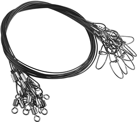 Fishing Wire Leaders, 15pcs Heavy Duty 150LB Stainless Steel Fishing Line Leaders with Swivels and Snaps Nylon-Coated Tooth Proof Saltwater Line Wire Leader Snap Connector 19.7inch