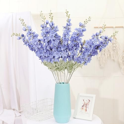 Xshelley 5pieces (86cm) Delphinium Artificial Flower Faux Larkspur Long Stem Fake Floral Silk Bouquets Plant,Silk Flowers for Home Decor Indoor Outdoo (blue)