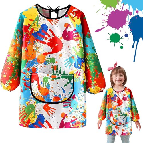 DTXYBC Tablier Peinture Enfant, Imperméable Blouse Peinture Enfant 6-12 Ans, Tablier Manches Longues Enfant, Tablier Peinture avec Poches et Manches Longues, pour L'école Activités, Peinture, Cuisine