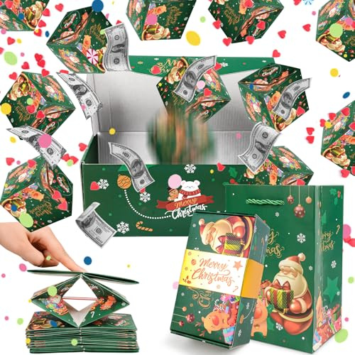 Surprise Gift Box Explosion for Money, Merry Christmas Folding Bouncing Gift Boxes, Pop Up Folding Bounce Explosion Gift Box for Wife Girlfriend Mother Friends (R)