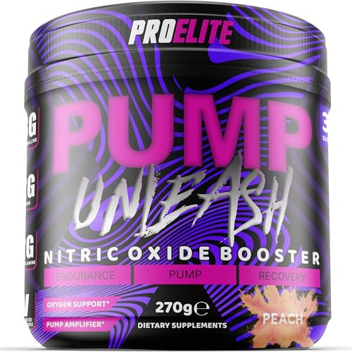ProElite Pump Unleash Nitric Oxide Booster 270g, Pre Workout Powder, 30 Servings with Beta Alanine, Caffeine, Arginine (AAKG), Citrulline, Vitamin B3 - B12 (270g, Peach)
