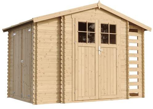 Abri de Jardin en Bois et Range bûches extérieur - Stockage extérieur I206xL328xH218 cm/ 3,53 + 0,97+0,97 m2 Petit abri à Outils, Local à vélos - TIMBELA M389F