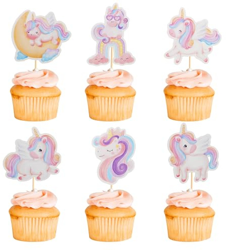 Arthsdite 24Pcs Unicorn Cupcake Toppers Rainbow Moon Cloud Birthday Party Supplies Cute Unicorn Cupcake Picks for Girls Baby Birthday Party Decorations