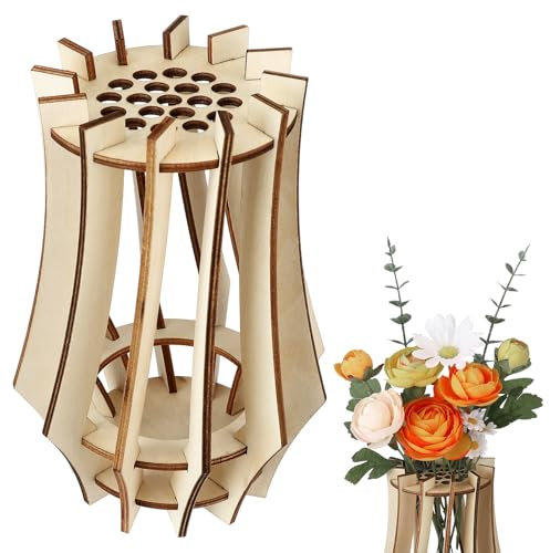 Xialvyu 3D Vase Holz, kleine Vasen für Tischdeko, Holzpuzzle Blumenstrauß Flasche als Zimmer- oder Schreibtischdek, DIY Bouquet Vase für künstliche Rosen, Kirschblüten, Sonnenblumen, Tulpen