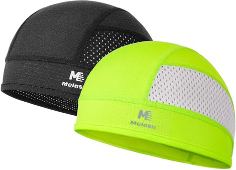 MELASA 2-Pack Cooling Skull Cap, Wicking Mesh Cycling Caps Under Helmet | Summer Breathable Bicycle Motorcycle Sweat Hard Hat Liner Lightweight Wave Cap for Men and Women