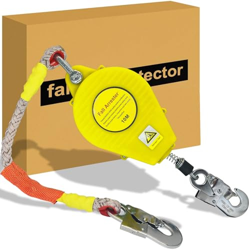 Dispositivo Anticaidas Retráctil, 3-20m Anticaidas Retractil Seguridad Homologado con Gancho Autoblocante, Amarillo Linea de Vida Retractil para Techado y Construcción, Carga:150kg (10m)