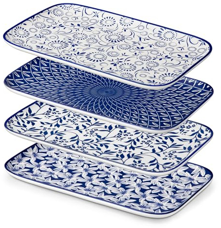 vancasso Selene Serving Platter Set of 4, 12 in Porcelain Serving Plates for Parties, Rectangle Sushi Platters & Tray Set, Large Serving Dish for Main Course, Dishwasher and Microwave Safe