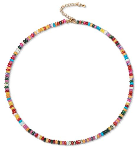 Gmissbabicoo Beaded Necklace for Women Colorful Boho Bead Gemstone Choker Adjustable Necklaces Rainbow Jade Crystal Stone Surfer Beach Summer Handmade Jewelry Fashion Accessories