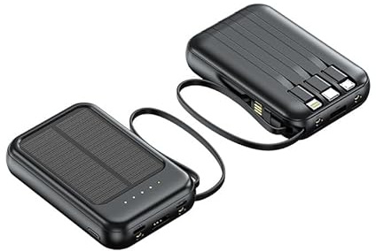 Mini banque d'énergie solaire avec câble intégré, chargeur portable de 10 000 mAh avec panneau solaire pour alimentation d'urgence