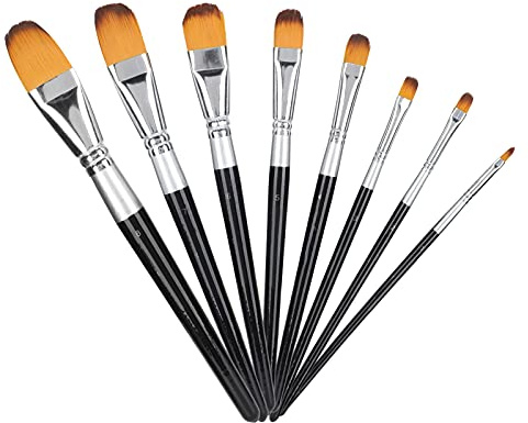 Dioche Akrylpenslar 8st Artist Paint Brush Set - Professionella Hårborstar i Nylon för olje-, akryl- och Akvarellmålning - Idealisk för Alla Nivåer - Hållbar och Lätt