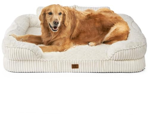 EHEYCIGA Panier Chien Grande Taille avec Dossier Haut, 107x76cm, Beige