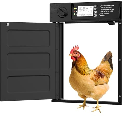 PUTINEI Puerta Gallinero Automatica Solar con Mando a Distancia, Sensor de luz y Temporizador, Anti-atrapamiento, Puerta Gallinero Grande con Pantalla LCD