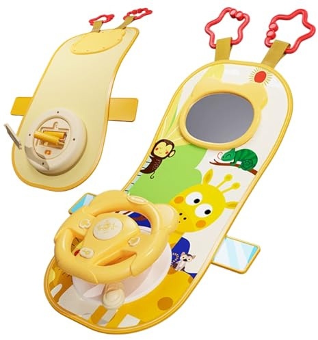 Rear Facing Car Seat Toys, 360° Rotation Baby Steering Wheel Toy with Mirror, Music, Lights and Driving Sounds, 12 Months+ Kids Steering Wheel for Car Backseat, Décor extérieur