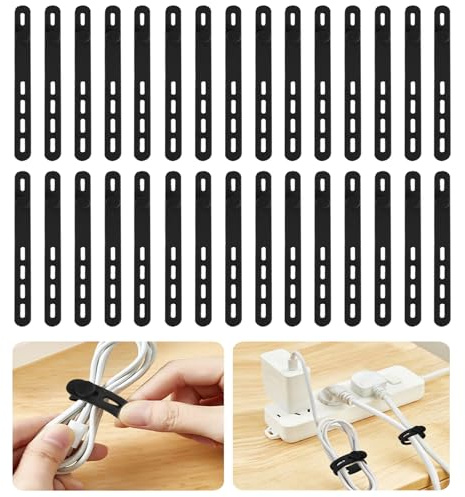 30 Pz Fascette per Cavi in Silicone, Organizzatore Cavi Silicone Nero Regolabili, Organizer Gestione Elastica per casa, cucina, ufficio, scuola (nero)