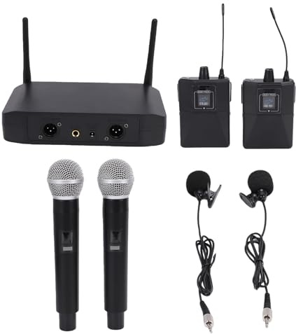 Plyisty Trådlöst Mikrofonsystem, 4-Kanals UHF-Mikrofonset Med Handhållna Mikrofoner Och Myggmikrofoner, För Sång, Karaoke, Kyrkan, Konferenser (EU)