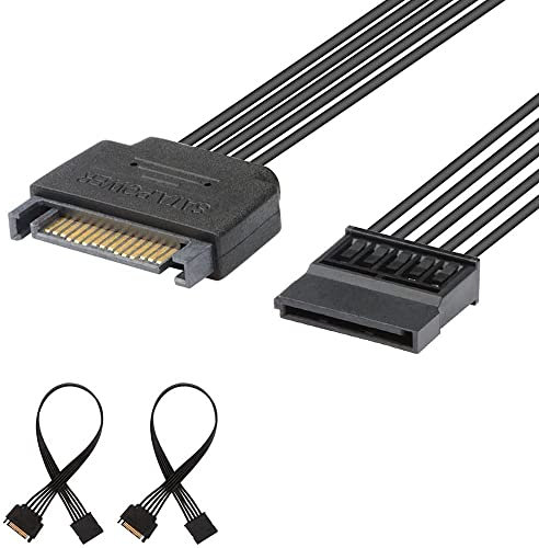 J&D 2-Pack 15 Pin SATA d'alimentation D'extension Câble, Mâle vers Femelle Cable, 25xm, Noir