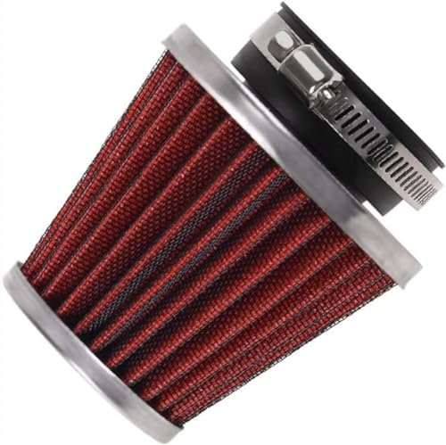 Evermotor Universal Doppelschicht Stahl Filter Luftfilter Rot 48mm 49mm 50mm für Motorrad Scooter ATV Moped Roller
