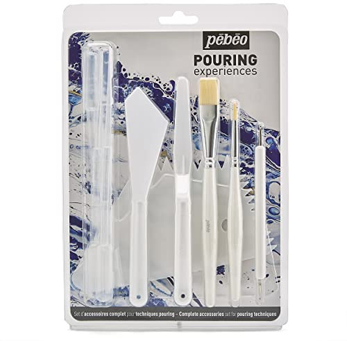 Pebeo Set 11 Accessori Pouring Experiences-2 Coltelli da Pittore, 2 Pennelli, 1 Utensile per Marmorizzare, 1 Spatole e 5 Pipette