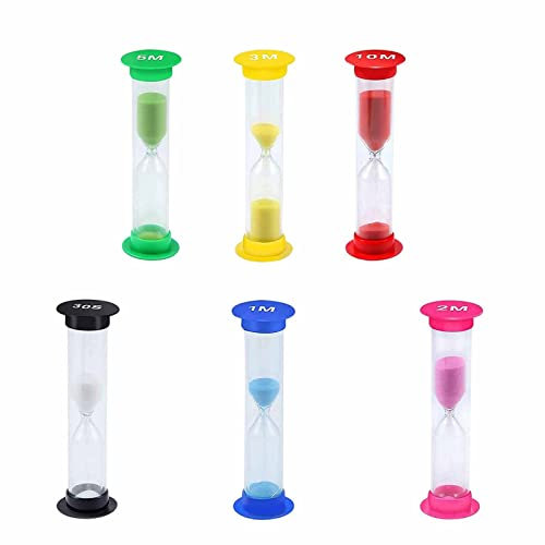 6 Stück Sanduhren Farbigen Klein Sanduhr Buntes Sanduhren Set für Kinder, Schule, Zuhause, Büro (30 S,1 Min,2 Min,3 Min,5 Min,10 Min)