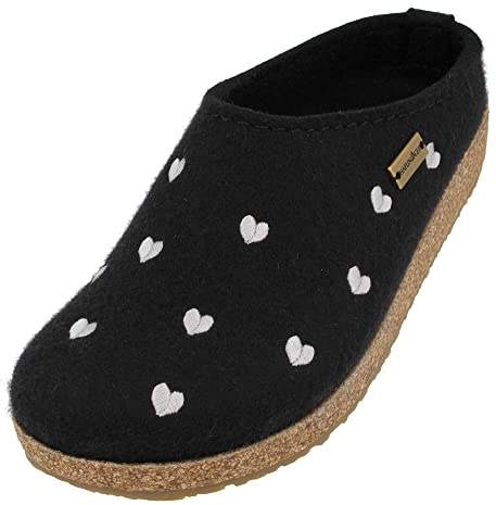 HAFLINGER Grizzly Cuoricini - Pantofole in feltro a forma di cuore, in sughero, Schwarz203, 40 EU