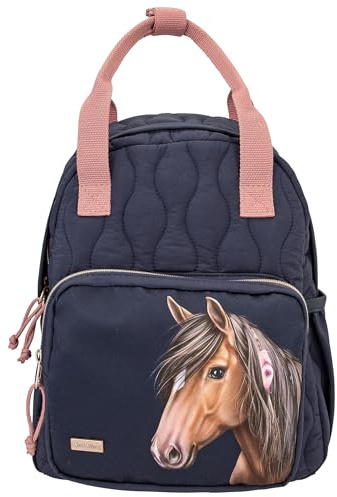 Depesche 12512 Miss Melody Night Horses - Rucksack für Kinder mit Pferde-Motiv und Steppnaht-Optik, Tasche in Dunkelblau mit längenverstellbaren Schultergurten