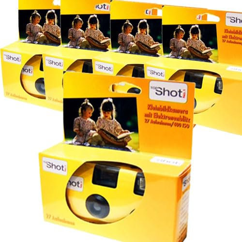 PHOTO PORST 5X 1A Einwegkamera Edition Topshot in Gelb/Hochzeitskamera/Partykamera (je 27 Aufnahmen, 35mm Farbfilm, Automatikbelichtung, 5er Pack)