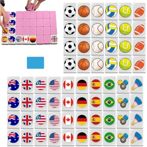 HTKL Mahjong Flag, Mini Mahjong Set mit Flaggen, Traditionelles Chinesisches Majong Spiel, Nationalflagge Spiel Mahjong für Unterhaltungspartys Fliesen Mahjong Puzzle Spiele