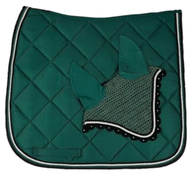 Wagner-Germany DR - Sottosella Verde con Cappuccio e Strass, Anatomica, 4 cm in più, per Cavallo, WB, Cotone/Poliestere, Unisex, Formal, Tutte le Stagioni, Resistente all'Acqua, Cordoncino
