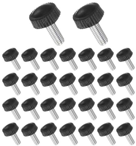 CoCud Manopole Zigrinate Vite Testa Zigrinata, Filettatura Maschio M5 x 12mm, Vite Serraggio Testa Tonda Nera Perno Filettato Impugnatura Manuale, (Applicazioni: Torni Macchinari), 30Pz