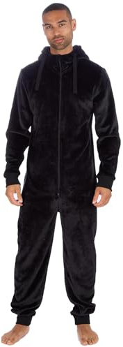 Pigiama con cappuccio in pile con doppia cerniera, unisex, unisex, per bambini, ragazzi, ragazze, padre/figlio, tuta da notte in morbido pile con doppia cerniera, Nero, tinta unita, 13 anni