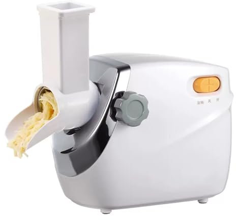Rallador de queso comercial, triturador eléctrico de acero inoxidable de 300 W, rallador de queso y verduras duras, 60 gatos/hora, incluye tres barriles de cuchillos