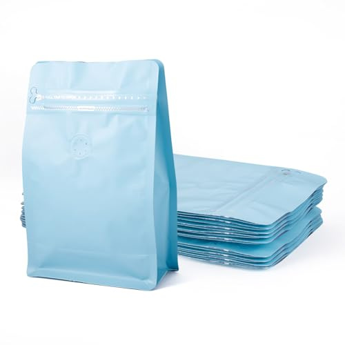Crafans 10 unidades de bolsas para granos de café con válvula, bolsas de almacenamiento de café con cierre de cremallera rectangular, bolsas resellables con fondo plano para almacenamiento de