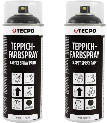 TECPO Lot de 2 sprays de peinture pour tapis de voiture, 2 x 400 ml, couleur textile, anthracite, pour tapis de voiture, ciel de toit, tissu, caoutchouc, plastique, intérieur