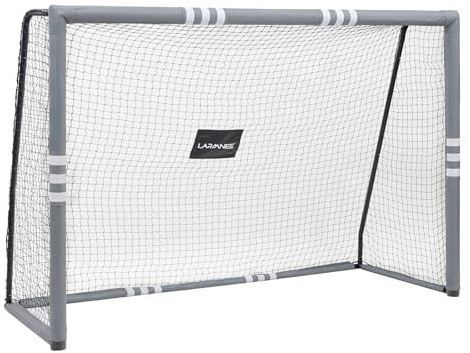 LARMNEE Portería de Fútbol de 240 cm, Portería de Fútbol para Niños y Adultos, Cubierta Protectora de Espuma, Resistente a la Intemperie, Entrenador de Fútbol, Red de PE, Gris y Negro EBG240FG02