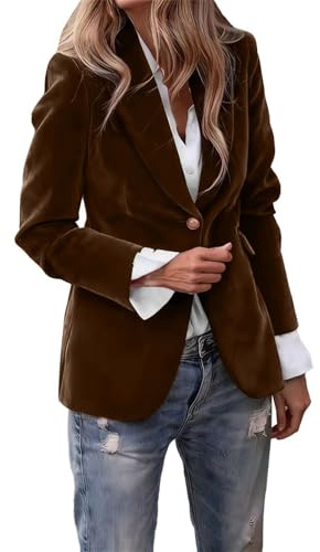 Generisch Blazer, giacca da donna sportiva, elegante, lunga, con bottoni, alla moda, in velluto, tinta unita, per il tempo libero, per l'autunno e l'inverno