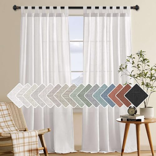 H.VERSAILTEX Elegant Natural Linen Blended Energy Efficient Light Filtering Curtains / Tab Top Curtains Off White Window Treatments Panels / Drapes for Livingroom (Set of 2, 52in x 96in)