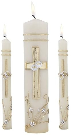 CB Church Supply Hand Crafted Wedding Candle Set by Will & Baumer, Set of 3, Ornate Cross