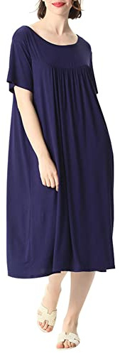 amropi Mujer Camisón Vestidos Ropa de salón Suave Hogar Camiseta Cucharón Cuello Suelta Ropa de Dormir(Azul,6XL)