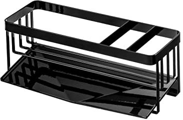 YAMAZAKI 5017 Tower Sponge & Bottle Holder with Drainer, Black, Steel/Stainless Steel, 25 x 10 x 9.5 cm