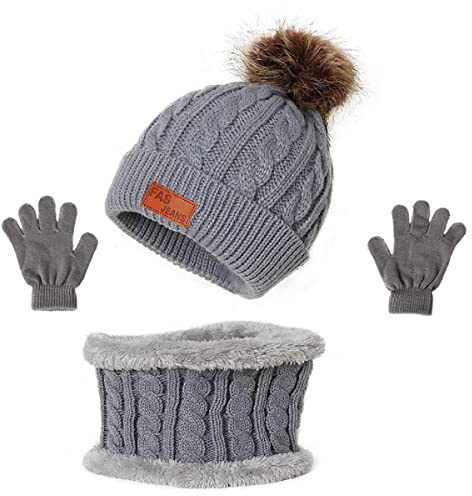 TBSCWYF Bonnet Chaud écharpe Ensemble pour Enfants Hiver épaissir Polaire Thermique Tricot Chapeu Cou Cache-Cou pour Enfants Garçons Filles Ensembles d'accessoires d'hiver