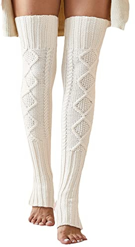SherryDC Women's Cable Knit Thigh High Leg Warmer Socks Over Knee High Footless Boot Stockings