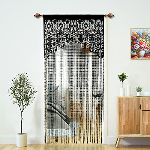 YaoYue Macrame Lace Door String Curtain for Doorways,Boho Curtains Backdrop Panel Hippie Door Frame Hanging Wedding Decor Room Divider Ktchen Wall Closet Window Bedroom Decoration(35×79in,Black,2 Pcs)