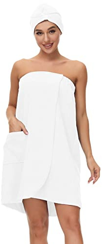 Verve Jelly Women Bath Wrap Spa Towel with Hair Towel Adjustable Closure Shower Robes Spa Bath Wrap Cover Up Towels Set White 3XL