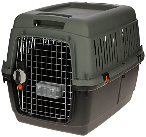 Kerbl Pet Transportbox Eco, Hundebox, anthrazit/graugrün, 92x64x67,5cm, Kunststoff, 25-50kg, Hunde, flugtauglich, mit Metalltür