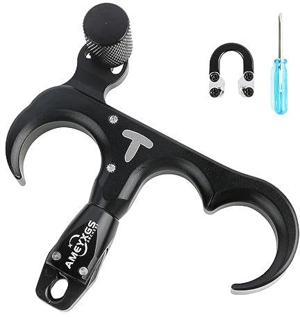 SHARROW Disparadores de Tiro con Arco Thumb Release Aids Arco Compuesto 3 Dedos Automático Ayuda de liberación (Negro)